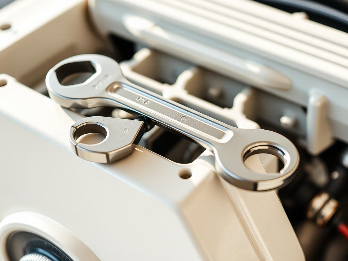 Wrench resting on a clean engine block